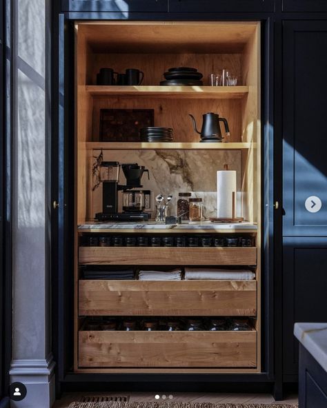 Coffee Nook, Coffee Corner, Coffee Station, Pantry Organization, Mini Bar, Kitchen Inspirations, Kitchen Interior, Credenza, Kitchen Storage