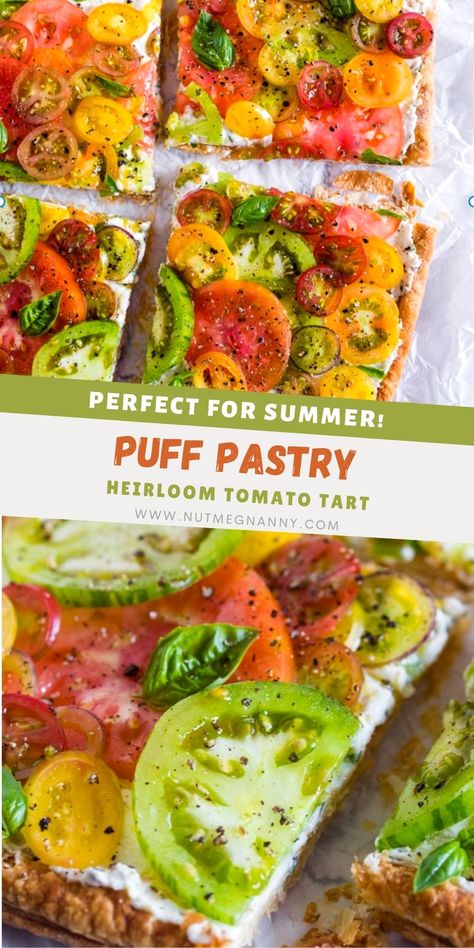 Heirloom Tomato Appetizer, Green Tomato Tart, Fresh Tomato Appetizers, Recipes Using Heirloom Tomatoes, Tomato Ricotta Puff Pastry Tart, Heirloom Tomato Puff Pastry, French Tomato Tart, Heirloom Tomato Sandwich, Tomato Mozzarella Tart