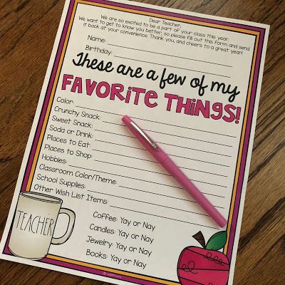 These Are A Few Of My Favorite Things Teacher, Just A Few Of Your Favorite Things Form, Teachers Favorites Printable, These Are A Few Of My Favorite Things, Teachers Favorite Things Printable Free, Teacher Favorite Things Questionaire, First Day Of School Teacher Gifts, Teacher Favorites Printable, Favorites Questionnaire