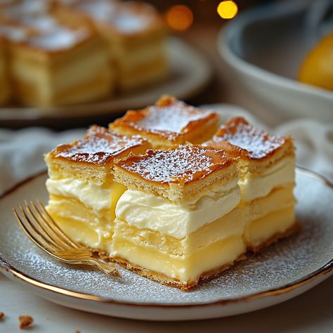 Vanilla Custard Cream Squares - Simply Recipes - Fewer Worries, More Delight Italian Custard Desserts, Vanilla Custard Cream Squares Recipe, Vanilla Custard Cream Squares, Custard Cream Squares, Custard Creams, Italian Custard, Perfect Whipped Cream, Garlic Bread Pizza, Custard Recipe