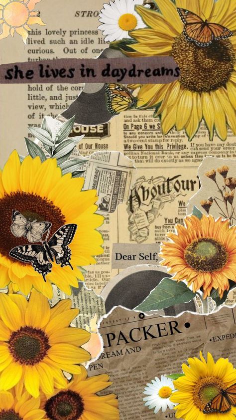 Sunflower Vintage, Teen Wallpaper, Sunflower Sticker, Shell Accessories, Vintage Paper Printable, Boho Background, Girl Wallpapers, Sticker Aesthetic, Diy Crafts Bookmarks