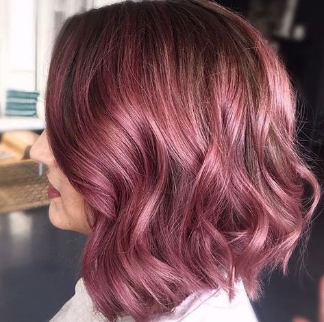 Brown To Pink Balayage, Pink Balayage Hair, Dusty Rose Hair, Dusty Pink Hair, Rose Gold Hair Brunette, Dark Pink Hair, Pink Balayage, Balayage Styles, Balayage Hair Ideas