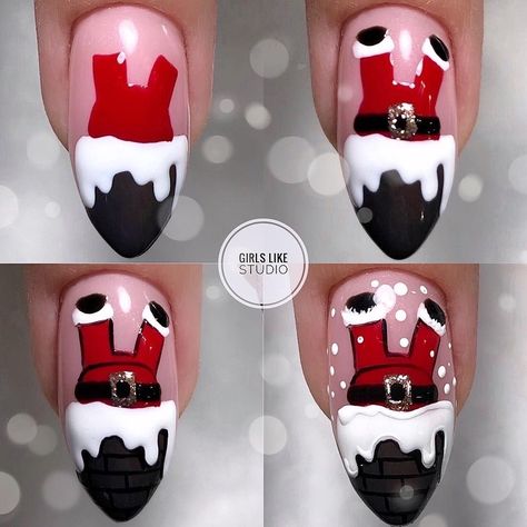 Christmas Nail Designs Step By Step, Christmas Nails Drawing, Step By Step Christmas Nail Art, Step By Step Christmas Nails, Christmas Nail Art Step By Step, Chrismast Nailart, Christmas Nails Step By Step, Step By Step Nail Art, Santa Nail Art