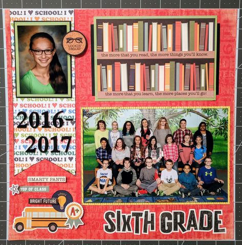 Class picture school scrapbook layout idea School Years Scrapbook, School Days Scrapbooking Ideas, Class Picture Scrapbook Layout, Scrapbooking School Years, School Years Scrapbook Ideas, Scrapbook School Years, Grade School Scrapbook Layouts, Scrapbook School Ideas, Scrapbooking School Pictures