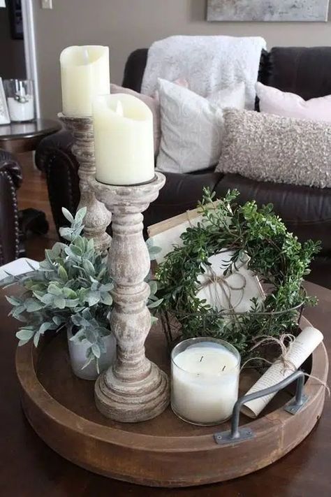 Farmhouse Candlesticks, Traditional Living Room Furniture, Farmhouse Tray, Dekor Diy, Small Kitchens, Modern Farmhouse Living Room, Farmhouse Decor Living Room, Rustic Farmhouse Style, Rustic Living Room