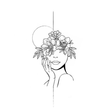 Face And Flower Tattoo, Empowering Tattoos, Self Love Tattoo, Geniale Tattoos, Line Art Tattoos, Line Art Design, Head Tattoos, Tattoo Outline, Outline Art