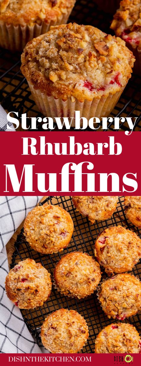 These Strawberry Rhubarb Muffins are jam packed with fruity goodness and bursting with flavour. They're easy to bake up and stay moist for days. Healthy Rhubarb Recipes, Strawberry Rhubarb Muffins, Strawberry Rhubarb Recipes, Rhubarb Muffins, Rhubarb Desserts, Simple Muffin Recipe, Strawberry Muffins, Homemade Muffins, Rhubarb Recipes