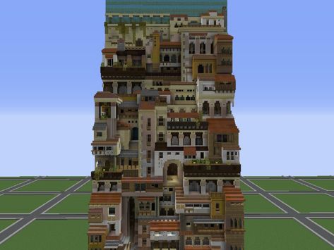 Minecraft Stacked City, Steampunk City Minecraft, Minecraft Elevator, Minecraft Town Ideas, Minecraft Town, Minecraft Building Guide, Minecraft Steampunk, Minecraft City Buildings, Steampunk City