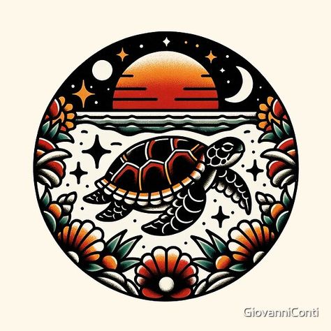 Sailor Jerry Turtle Tattoo, American Traditional Sea Turtle Tattoo, Sea Turtle Traditional Tattoo, Turtle Tattoo American Traditional, Turtle Flash Tattoo, Cool Disney Tattoos, American Traditional Turtle Tattoo, Traditional Tattoo Turtle, American Traditional Koi Fish Tattoo