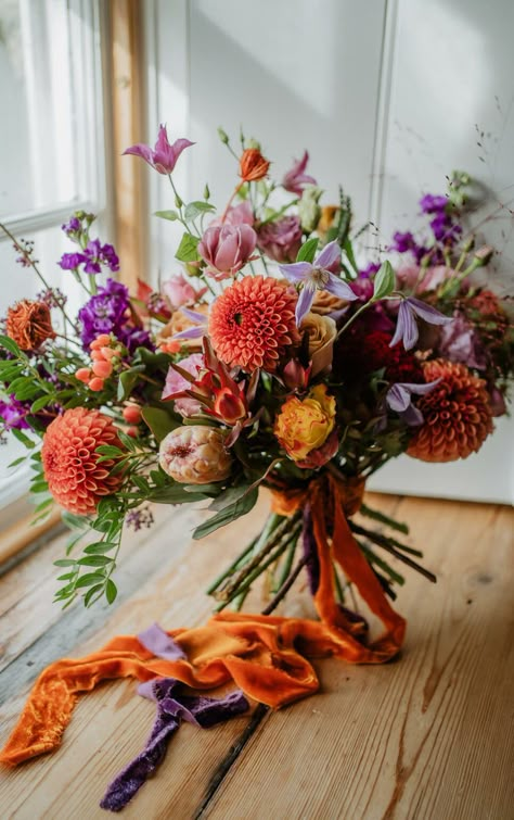 Wildflower Wedding Ceremony, October Bouquet, Wildflower Wedding Theme, Bright Wedding Colors, Flower Boquet, Bridal Bouquet Fall, Winter Wedding Flowers, Bright Wedding, Colorful Bouquet