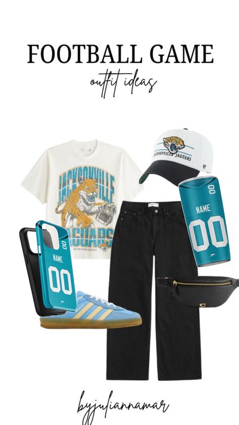 Prepare for game day with our Jacksonville Jaguars game day outfit ideas! From stylish jerseys to comfortable hoodies and trendy accessories, we’ve got everything you need to show off your Jaguars pride. Personalize your outfit with your name and favorite player’s number for that special touch. Whether you’re at TIAA Bank Field or enjoying the game at home, you’ll look fantastic while supporting the Jaguars this NFL season! Comfortable Hoodies, Day Outfit Ideas, Game Day Outfit, Nfl Season, Team Jersey, Gameday Outfit, Jacksonville Jaguars, Football Game, Day Outfit