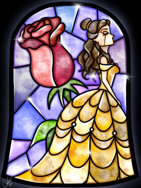 Stained Glass Patterns Free Printables Templates Coloring Book, Disney Stained Glass, Deco Disney, Belle Disney, Disney Beauty And The Beast, Faux Stained Glass, Glass Pictures, Stained Glass Window, Stained Glass Patterns