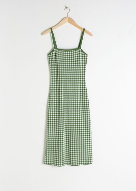 Fitted Gingham Midi Dress - Gingham - Midi dresses - & Other Stories Gingham Midi Dress, Printed Cotton Dress, Satin Midi Dress, Green Midi Dress, Gingham Dress, Vogue Fashion, High Fashion Street Style, Fashion Story, Midi Dresses