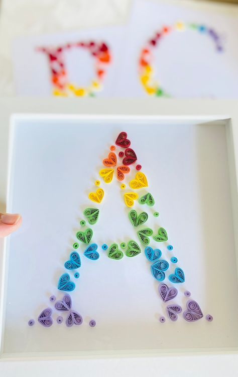 Quilling 3d unique framed wall art rainbow Initial Letters | Etsy Alphabet Gift Ideas, Quilling Monogram Letters, Monogram Quilling, Quilling Art Unique, Quilled Letters, Quilling Alphabet, Paper Flower Wall Art, Diy Quilling Crafts, Creative Diary