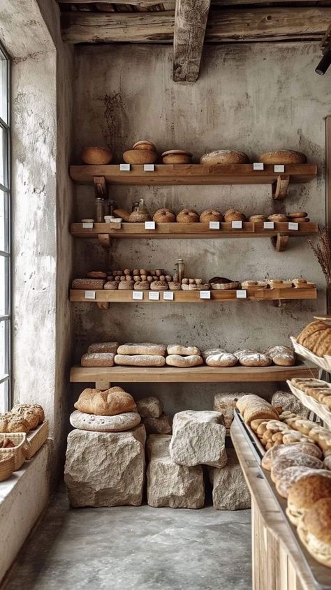 Fantasy Kitchen, Olive Oil Store, Game Room Ideas, Farmers Market Stand, Rustic Bakery, Bread Display, Vintage Bakery, Bakery Interior, Bakery Design Interior