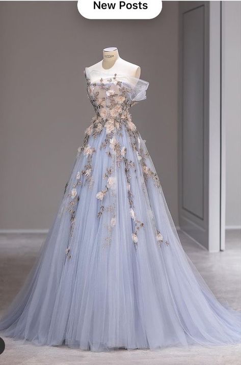 Colorful Princess Dress, Pretty Long Dress, Princess Gown Fairytale, Pink And Blue Prom Dress, Fairy Tale Dresses, Debut Gown, Shoulder Applique, Debut Gowns, Cool Dresses