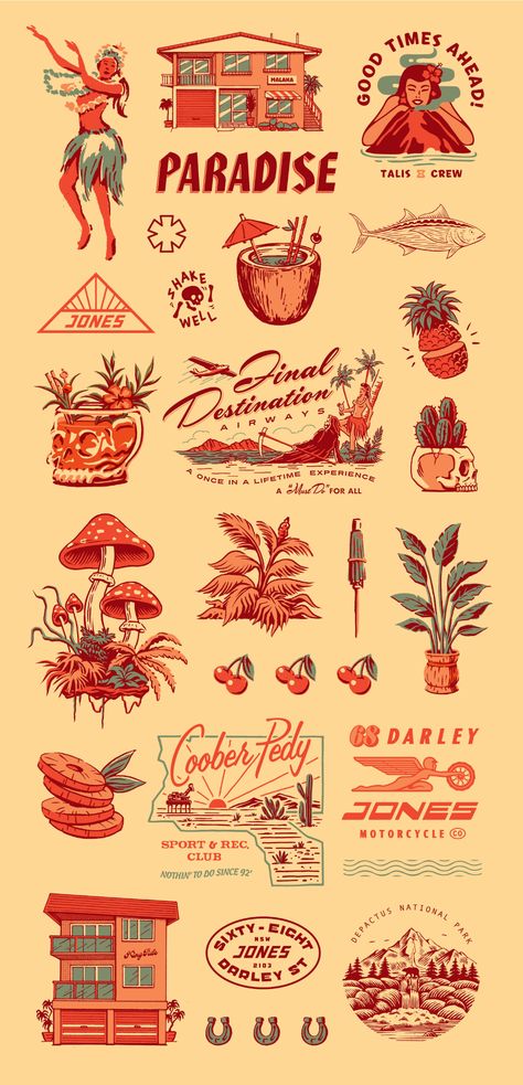 Tropical Tattoo, Design Stickers, Fiverr Logo, Badge Logo, Surf Art, Summer Design, Vintage Branding, Vintage Summer, Create A Logo