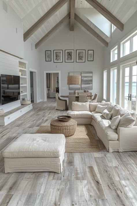 39 Coastal Decor Ideas To Bring Seaside Vibes Home Popular Living Room, Dream Life House, Modern Mountain Home, Casa Country, Barn Style House, Dream House Interior, White Furniture, Dream House Plans, A Living Room