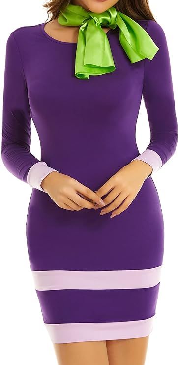 Amazon.com: MSABSIC Daphne Costume Women Dress Scooby Doo Costume Adult Halloween Costumes Long Sleeve Bodycon Dress for Women Purple M: Clothing, Shoes & Jewelry Daphne Halloween Costume, Casual Halloween Costumes, Scooby Doo Costumes, Daphne Scooby Doo Costume, Daphne Costume, Unique Couple Halloween Costumes, Dress With Scarf, Casual Halloween, Daphne Dress