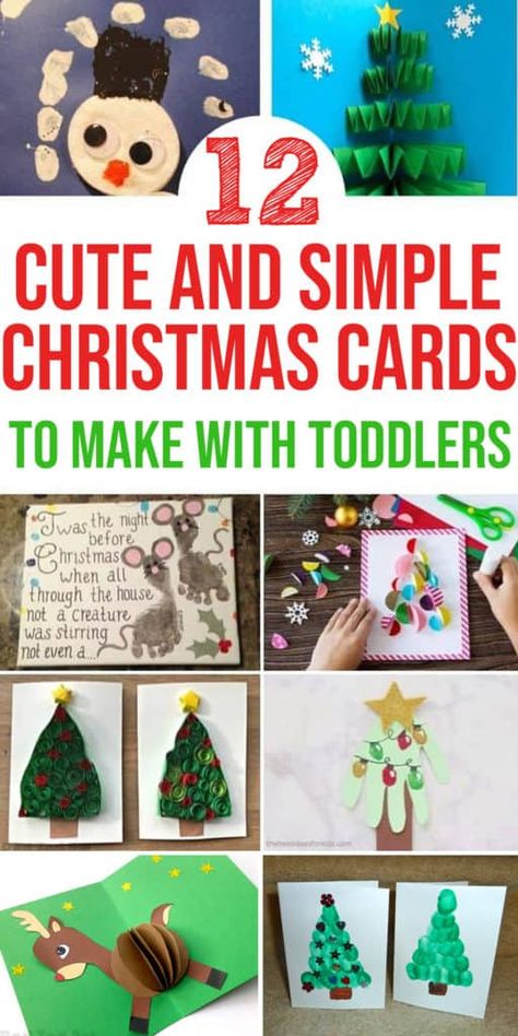 diy christmas cards for kids to make - these are simple and easy! Toddlers can make most of these too - all sorts of cute ideas from finger prints and footprint cards to pop up cards! Christmas Cards For Toddlers, Toddler Christmas Cards, Christmas Cards For Kids, 40 Gifts, Free Printable Christmas Cards, Countdown Christmas, Homemade Holiday Cards, Simple Holiday Cards, Christmas Arts