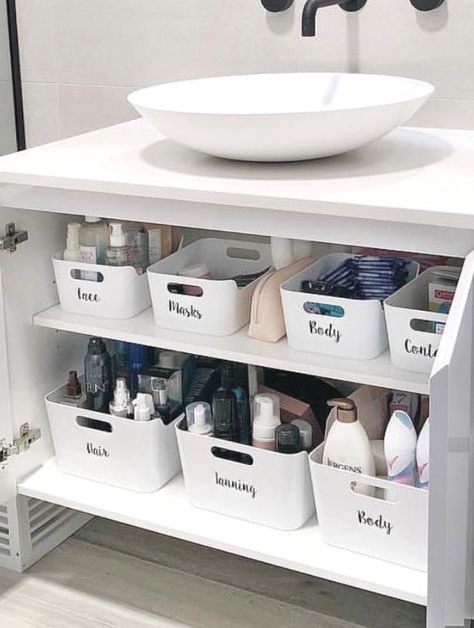 #bathroomstorage #bathrooms #bathroominspo Bathroom Labels, Small Bathroom Organization, House Organisation, Future Apartment Decor, Apartment Organization, The Home Edit, Bathroom Counter, Bathroom Storage Organization, Home Organisation