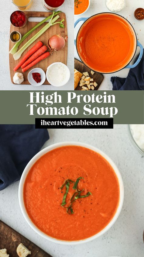 Protein Soup Recipes, Vegetarian High Protein, Protein Soups, High Protein Vegetarian Recipes, Broccoli Soup Recipes, Source Of Protein, Roasted Tomato Soup, Vegetarian Protein, Creamy Tomato Soup