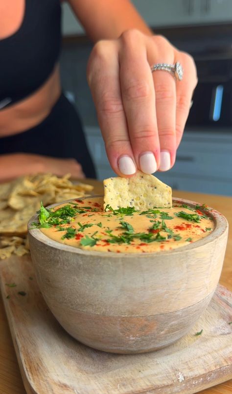 Cottage Cheese Queso — dliciouslyinspired Cottage Cheese Queso, Raspberry Iced Tea, Cheese Queso, Iced Tea Lemonade, Queso Cheese, Mediterranean Salad, Taco Seasoning, Fresh Cilantro, Cottage Cheese