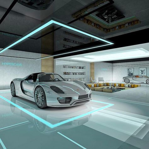 Futuristic Garage Design, Modern Garage Design Interior, Car Garage Design Interior, Luxury Garage Interior, Garage Ideas Storage, Luxury Car Garage Design, Storage Garage Ideas, Luxury Garages, Modern Garage Interior