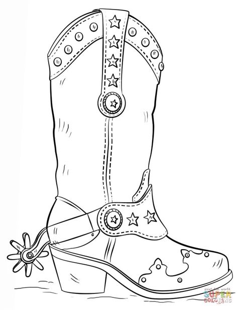 Boot Coloring Page, Cowboy Boots Drawing, Cowboy Crafts, Botas Western, Wilde Westen, Cowboy Theme, Wood Burning Patterns, Cowboy Party, Cowboy Christmas