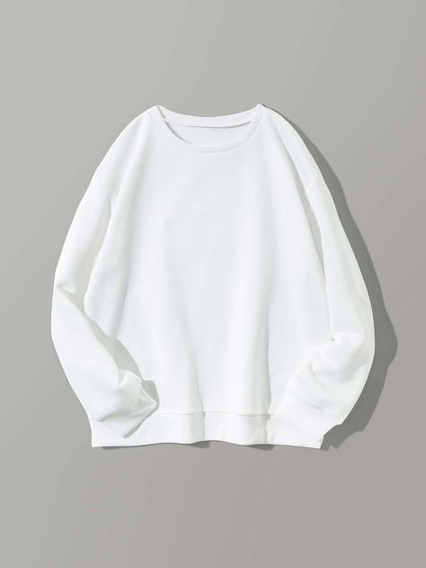 White Casual  Long Sleeve Polyester Plain Pullovers  Slight Stretch Spring/Fall Women Sweatshirts Holiday Pajamas Women, Dropped Shoulder Sweatshirt, Cozy Sweatshirts, Clothing Size Chart, Womens Clothing Sizes, Print Pullover, Long Sleeve Sweatshirts, Pullover Sweatshirt, Drop Shoulder