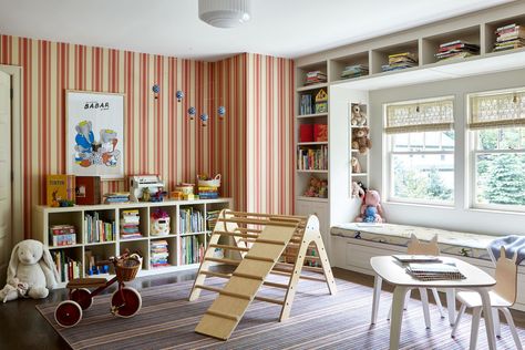 Tour One Family’s Expansive Connecticut Home That Was Originally a Two-Room Cabin | Architectural Digest Beadboard Walls Playroom, Playroom Design Colorful, Play And Study Room Ideas, Designer Playroom, Sophisticated Playroom, Kids Art Room, Cozy Playroom, Whimsical Playroom, Playroom Carpet