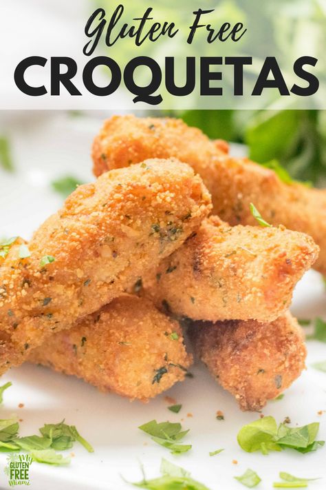 Unique Gluten Free Dinner Recipes, Gluten Free Croquettes, Gluten Free Cuban Bread, Cuban Croquetas, Chicken Breaded, Gluten Free Party, Gluten Free Recipes For Lunch, Celiac Recipes, Cuban Style