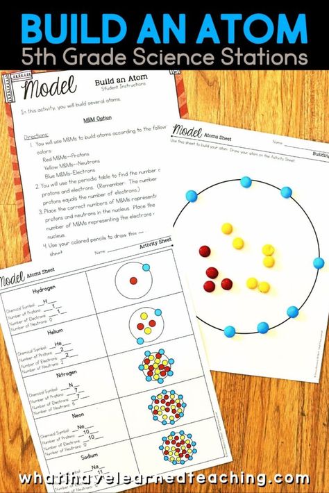 These Atoms & Molecules Next Generation Science Stations include eight different science stations where students deepen their understanding of atoms and molecules, including the structures and properties of matter. The focus is on 5-PS1-1. Fifth grade students will love learning about physical science with this atoms and molecules unit. Teaching Atoms And Molecules, Atoms And Elements Activities, Building Molecules Activity, Building Molecules With Candy, Atoms And Molecules For Kids, Atom Activities, Atoms And Molecules, Physical Science Lessons, Science Lessons Elementary