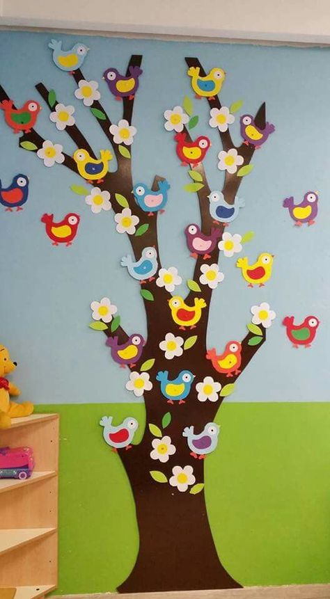 spring tree craft idea | Crafts and Worksheets for Preschool,Toddler and Kindergarten Spring Tree, Bird Crafts, Kids Classroom, Class Decoration, Art N Craft, School Decorations, Tree Crafts, Spring Crafts, Art Activities