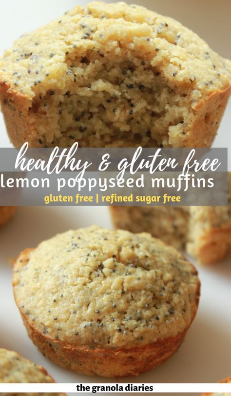 Lemon Poppy Seed Muffins {Gluten Free, Refined Sugar Free} - The Granola Diaries Lemon Poppy Seed Muffins Healthy, Oat Flour Muffins, Lemon Poppy Seed Muffins Recipe, Sugar Free Muffins, Poppyseed Muffins, Muffins Gluten Free, Lemon Poppy Seed Muffins, Seed Muffins, Sugar Free Baking