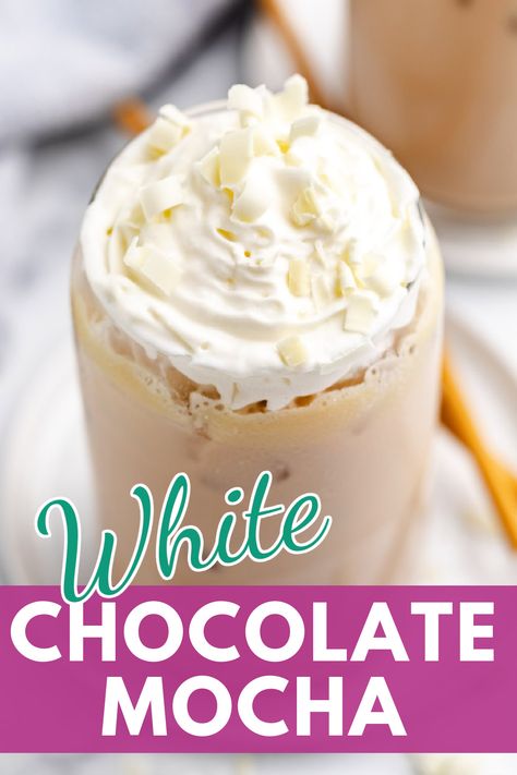 Enjoy a refreshing iced white chocolate mocha that’s perfectly sweet and cooling. Follow this recipe to treat yourself to café flavors anytime at home. Iced White Chocolate Mocha Recipe, White Chocolate Mocha Recipe, Mocha Recipes, Iced White Chocolate Mocha, Sugar Free White Chocolate, Iced White Mocha, White Chocolate Shavings, Mocha Recipe, White Chocolate Mocha