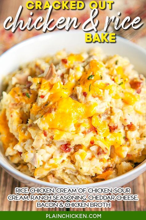 Cracked Out Chicken And Rice, Rotisserie Chicken And Rice, Cracked Out Chicken, Easy Weeknight Casseroles, Use Rotisserie Chicken, Chicken Rice Bake, Weeknight Casseroles, Chicken Cheddar, Cracked Out