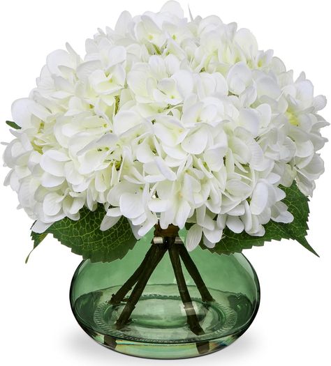 Flowers With Vase, Fake Hydrangeas, Artificial Peony, Hydrangea Arrangements, Table Centerpiece Decorations, White Hydrangeas, Home Decor Table, Faux Flower Arrangements, Artificial Peonies