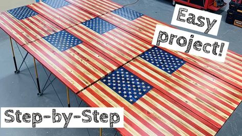 How to Build a Wooden American Flag: Step-by-Step Guide Wood American Flag Diy, Wood Flag Diy, American Flag Diy, Christmas Pallet, Wood Flags, Tire Steps, Wooden Flags, American Flag Wall Art, Flag Diy