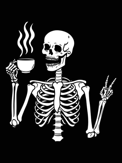 Skeleton With Sunglasses, Skeleton Drinking Coffee, Coffee Skeleton, Skeleton Drinking, Coffee In Hand, Skeleton Coffee, Coffee Illustration, The Skeleton, Tree Saw