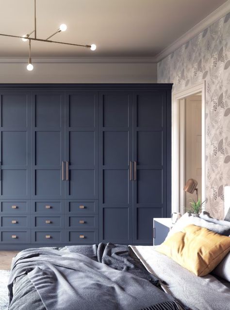 Here's 5 reasons why your bedroom needs fitted wardrobes today says interior stylist & blogger Maxine Brady Bedroom Cabinets Modern Interior Design, Shaker Bedroom Wardrobes, Shaker Style Wardrobe, Blue Bedroom Wardrobe, Wardrobe Colours Bedroom, Blue Wardrobe Bedroom, Navy Blue Wardrobe, Colours Bedroom, Bespoke Bedroom