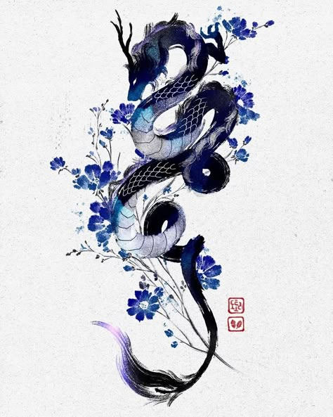 2 Dragons Drawing, Tattoo Ideas Chinese Dragon, Ink Dragon Drawing, Heart Dragon Tattoo, Dragon Wallpapers Aesthetic, Twin Dragons Tattoo, Japanese Painting Tattoo, Nature Dragon Tattoo, Brushstroke Dragon Tattoo