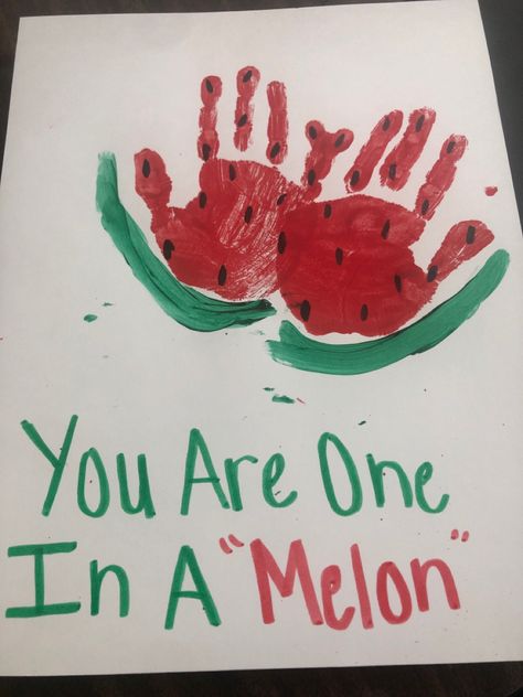 One In A Melon Craft, Watermelon Activities For Kindergarten, Fruit And Veggie Crafts For Preschoolers, Watermelon Activity For Kids, Watermelon Activities For Preschool, Fruit Crafts For Toddlers, Fruit Crafts For Preschool, Watermelon Handprint, Watermelon Crafts For Kids