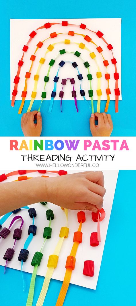 Craft With Thread, Rainbow Ideas For Kids, Pasta Activities For Preschool, Pasta Activities, Rainbow Activity For Kindergarten, Rainbow Kids Activities, Finemotorskills Activities, Rainbow Activity, Rainbow Activities For Kids