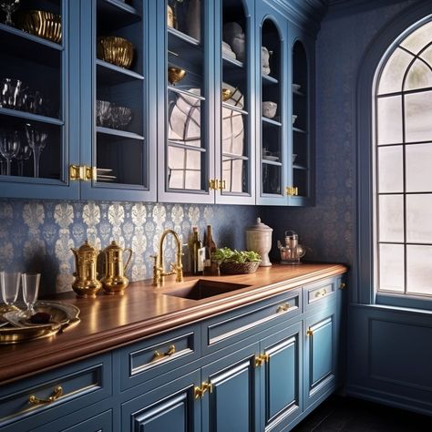 21 Butler Pantry Ideas You Will Adore - Rhythm of the Home Navy Butlers Pantry, Fancy Pantry Ideas, Galley Butlers Pantry, Butlers Kitchen Ideas, Moody Butlers Pantry, Butlers Pantry Laundry Room Combo, Butler Pantry Ideas, Pantry Laundry Room Combo, Pantry Wallpaper