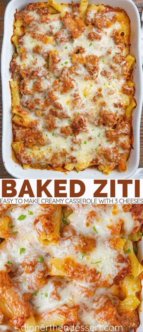 Italian Baked Ziti, Creamy Casserole, Italian Casserole, Homemade Meat Sauce, Easy Baked Ziti, Resep Pasta, Dinner Then Dessert, Ziti Recipes, Baked Ziti Recipe