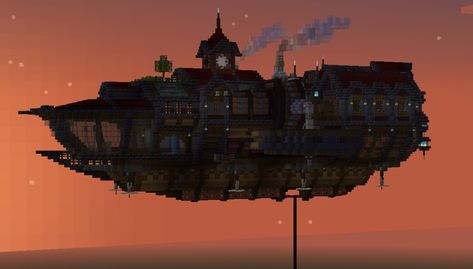 Minecraft Flying Ship, Sky Base Minecraft, Minecraft Airship, Minecraft Landscaping, Minecraft Cool Ideas, Minecraft Bases, Cool Minecraft Builds, Steampunk Ship, Minecraft Halloween