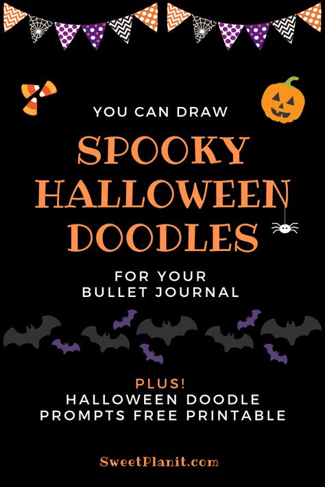 How To Draw Halloween Doodles, Spooky Doodles Easy, Halloween Doodles Simple, Spooky Halloween Drawings, Printable Doodles, Doodle Prompts, Halloween Zentangle, Planner Layout Templates, Spooky Doodles