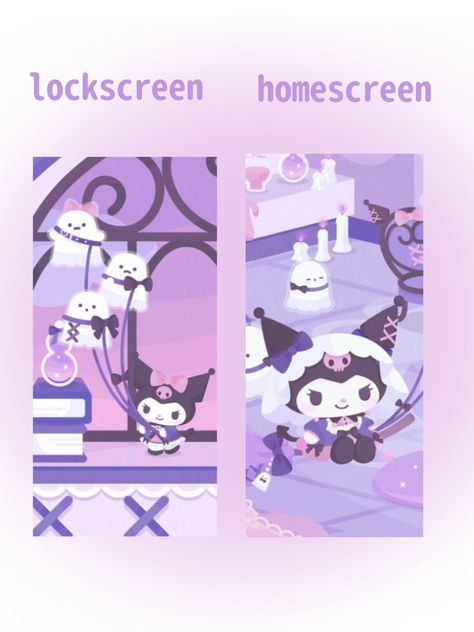 Matching Wallpaper Purple, Kuromi Matching Wallpaper, Lock And Home Screen Wallpaper Combo, Purple Matching Wallpaper, Wallpaper And Lockscreen Match, Matching Home And Lock Screen Wallpapers, Kuromi Lockscreen, Kuromi Homescreen, Lockscreen And Homescreen Match Wallpaper