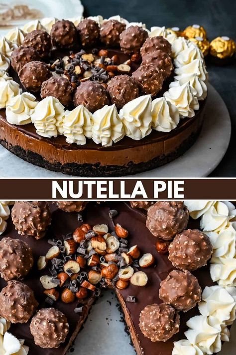 Nutella Pie Nutella Brownie Pie, Nutella No Bake Pie, Ferrero Rocher Pie, Nutella French Silk Pie, Nutella Thanksgiving Dessert, Nutella Cream Pie, Nutella Pie No Bake, Gourmet Pie Recipes, Nutella Pie Recipes